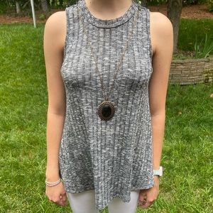 Grey Tank-top with Attached Necklace